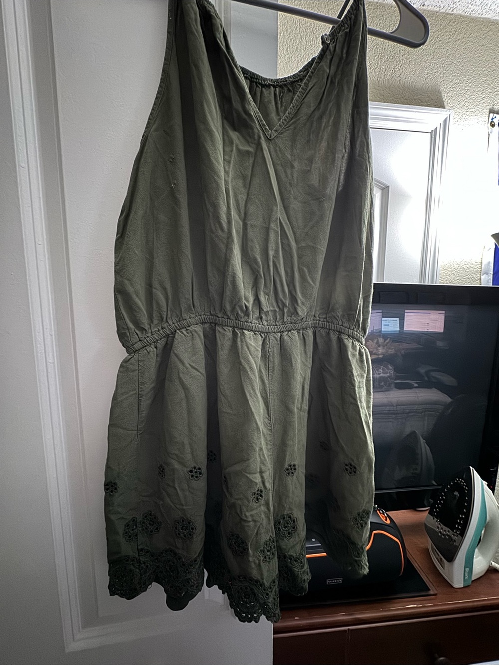 Olive Green Embroidered Sundress